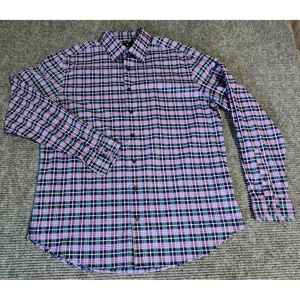 Ben Sherman Men's 16 1/2 34-35 LS Shirt Stretch Button Up Blue Purple Plaid EUC! - Picture 5 of 8